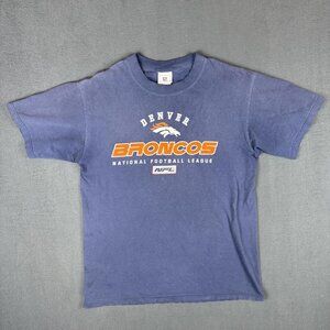 Vintage Denver Broncos NFL Graphic T Shirt Blue Large Spellout